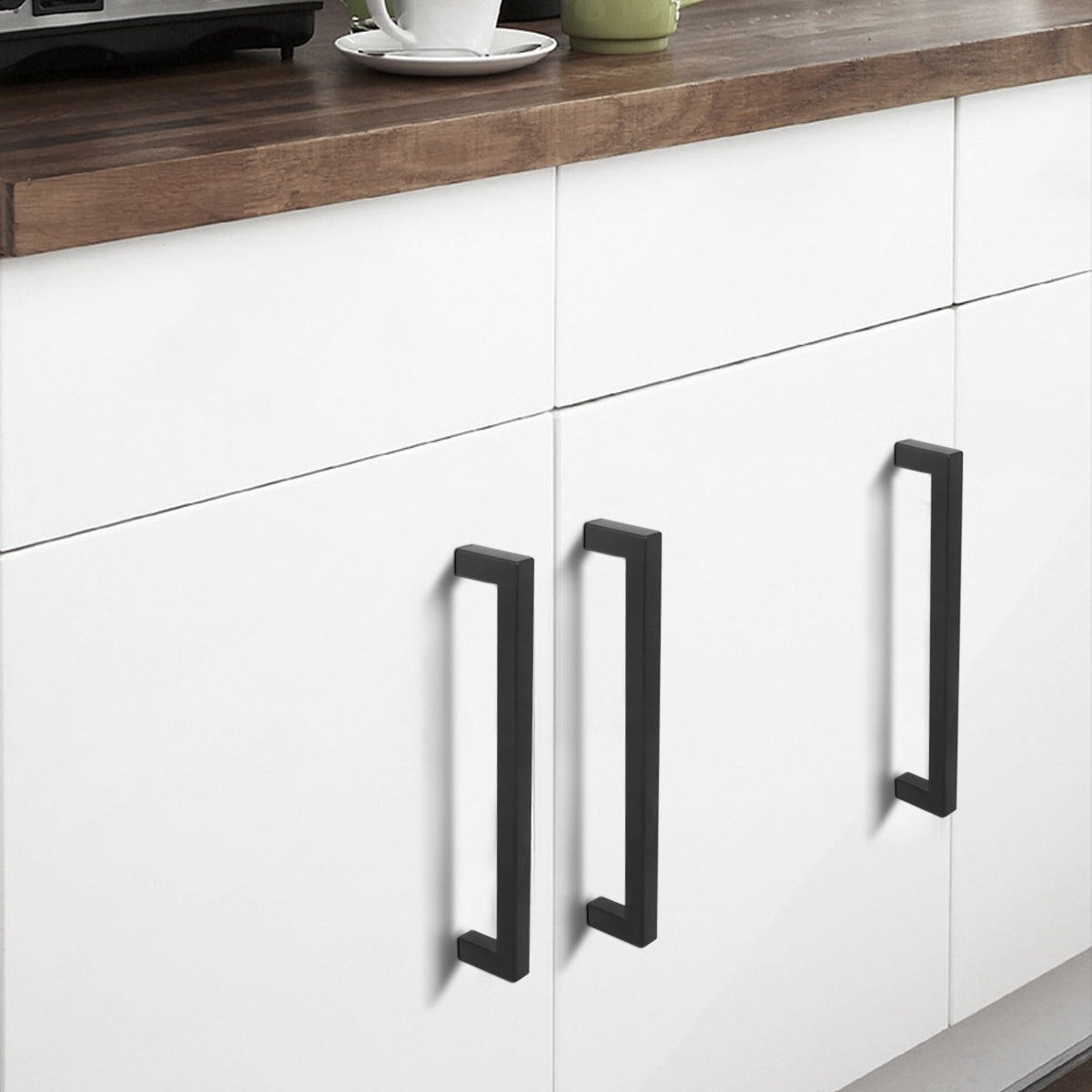 Black Square Cabinet Handles Drawer Pulls Knobs Stainless Steel Kitchen  Handware