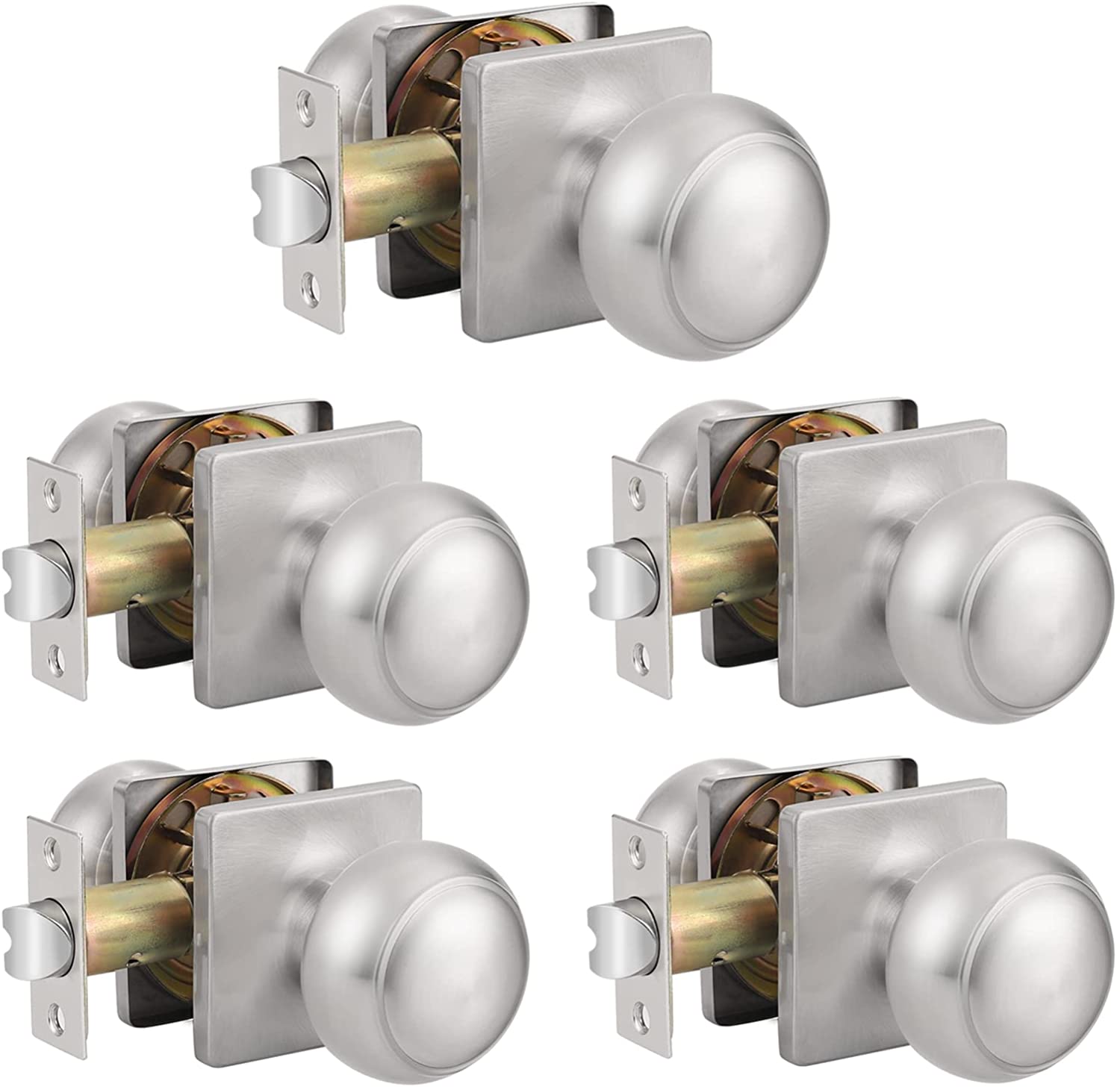 Probrico Satin Nickel Closet Hallway Passage Door Knob with Universal Latch 5 Packs - Probrico