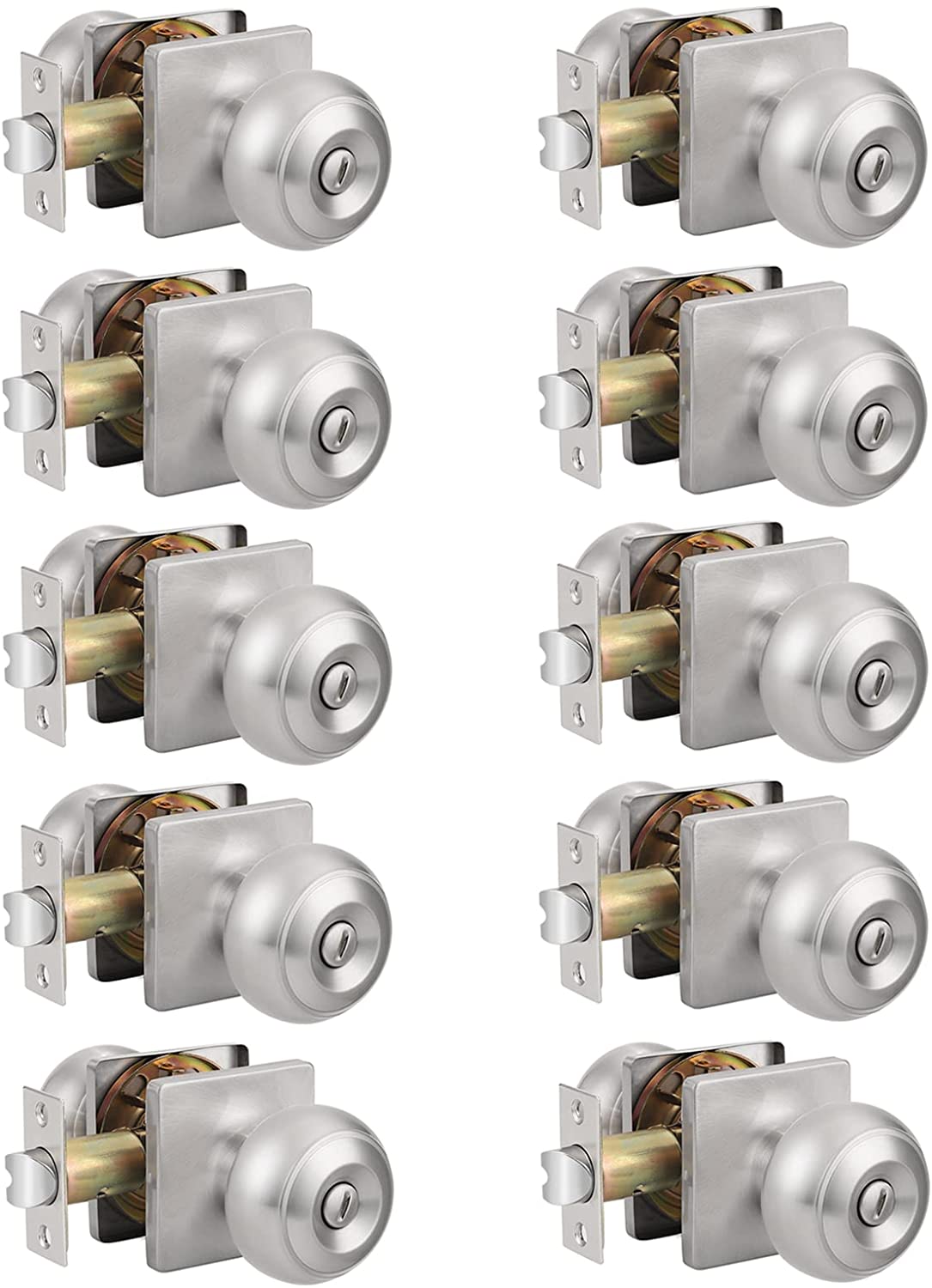 Probrico Ball Knobs Privacy Bedroom & Bathroom Door Lock Knobs Satin Nickel Finish - Probrico