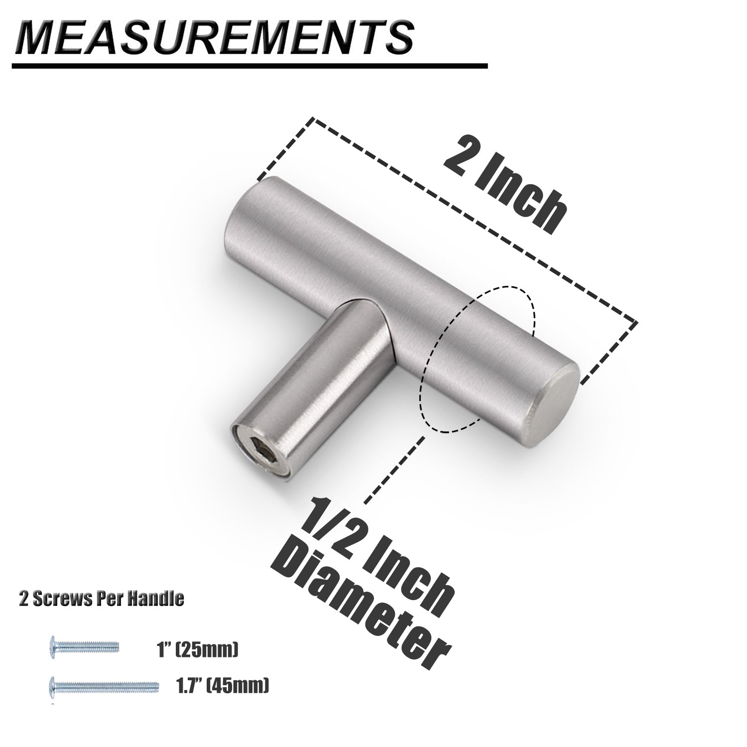 Probrico Stainless Steel Cabinet Handle Brushed Nickel Kitchen Hardware Drawer Pulls 100 Packs 2"-15" PD201HSS - Probrico