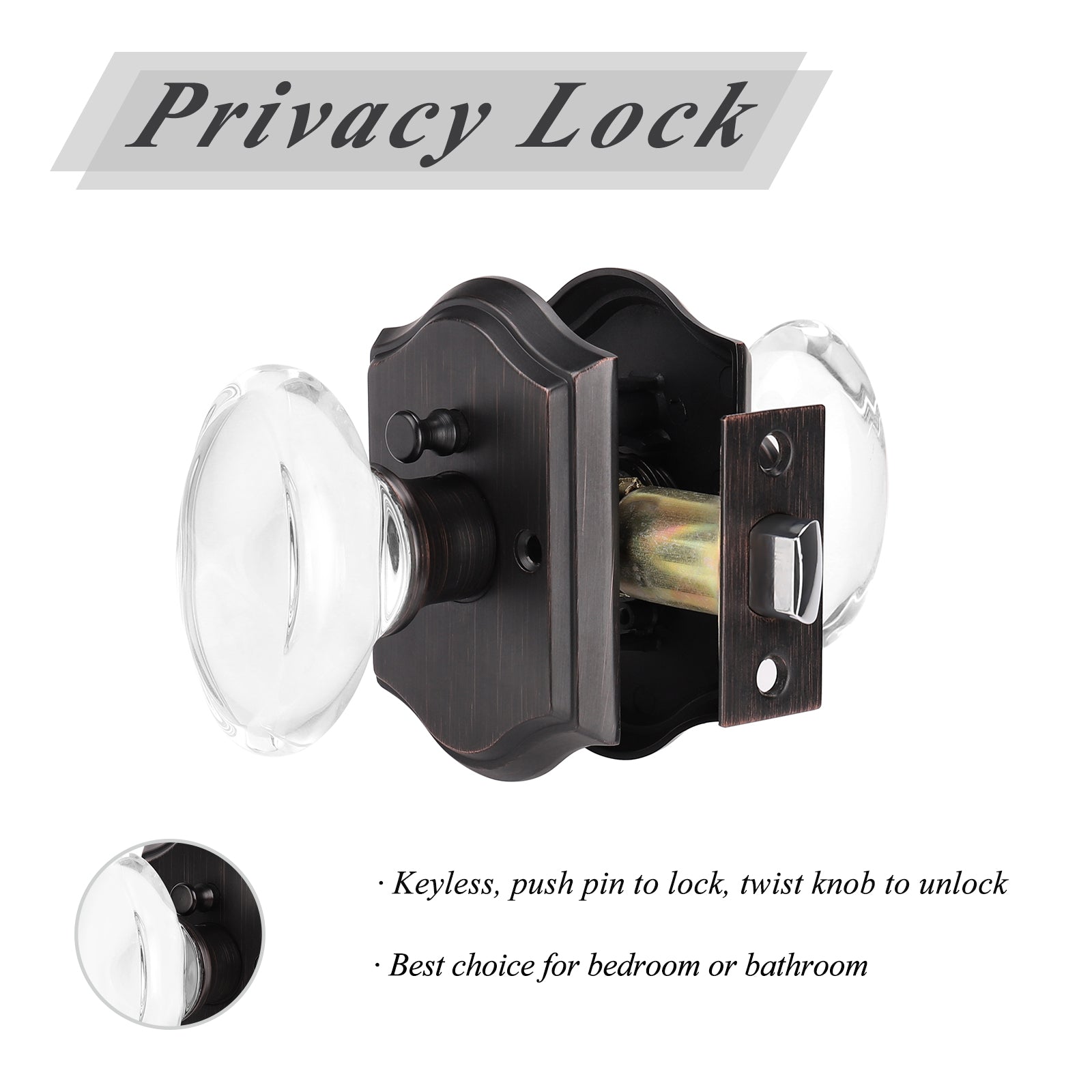 Probrico Oval Crystal Door Knob Lock with Oil Rubbed Bronze Arched Rosette DLC9ORB - Probrico