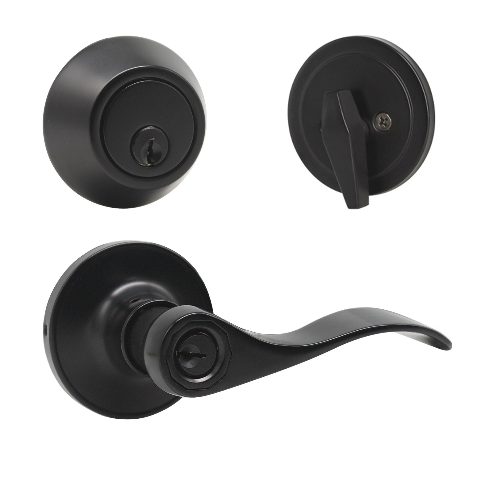 Wave Style Door Lever Lock with Single Cylinder Deadbolt Combo