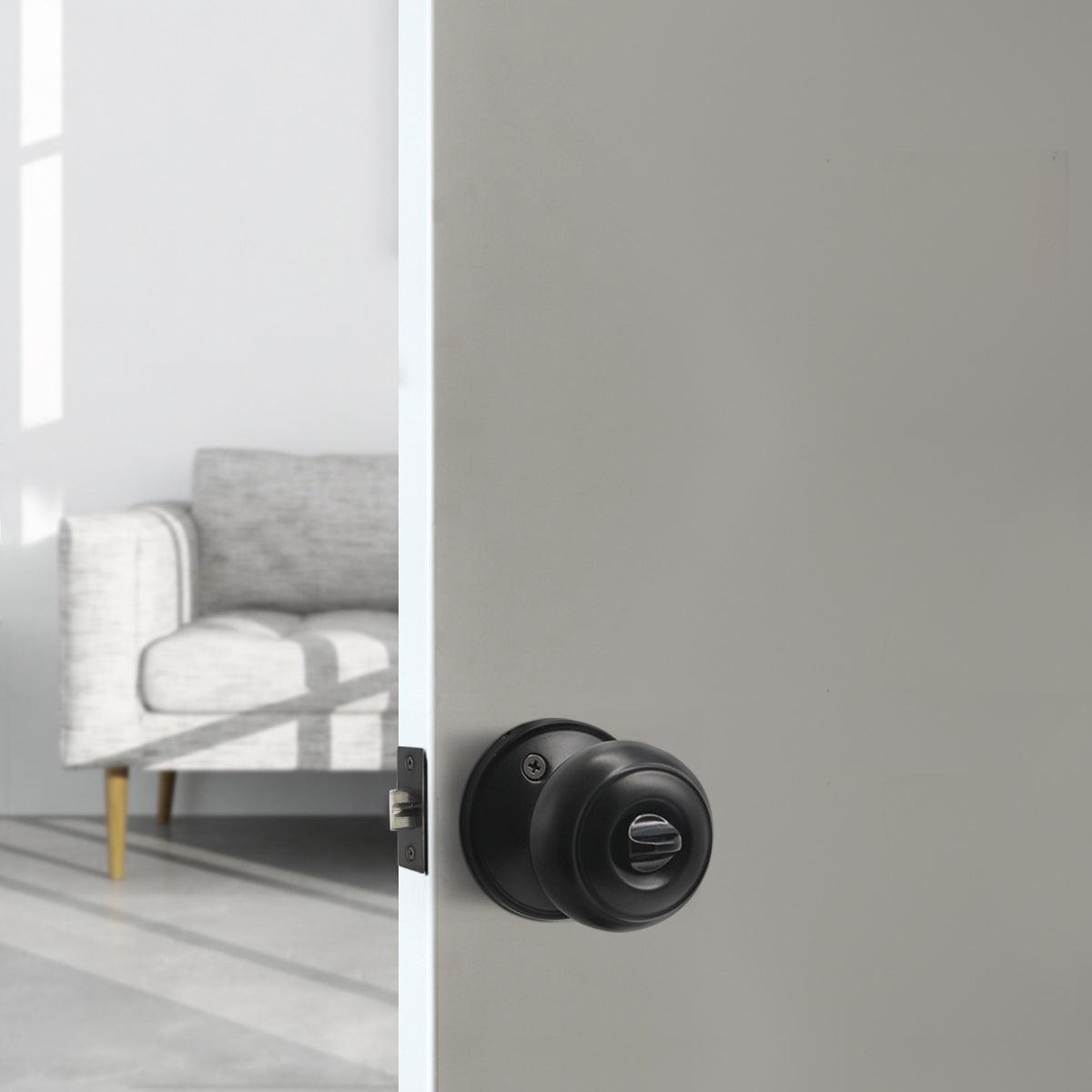 Flat Ball Knob Black Finish Privacy Door Lock Knobs DL609BKBK